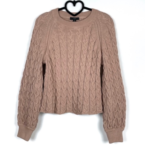 J. Crew Pink Chunky Cable Knit Balloon Sleeve Sweater Size S - Picture 7 of 7